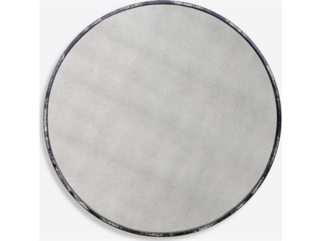 Uttermost Argand Rustic Black / Aged White Round Antique Mirror