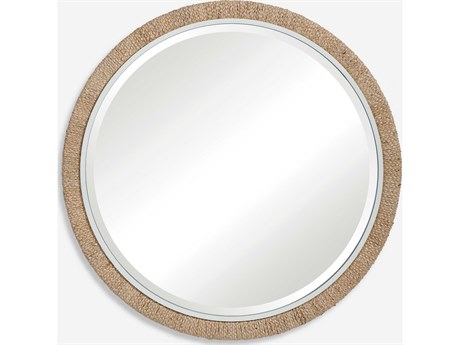 Uttermost Carbet Braided Banana Leaf / Matte White Round Wall Mirror