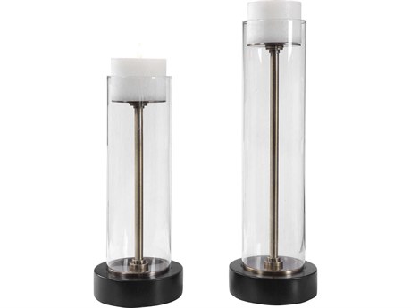 Uttermost Charvi Aged Brass / Clear Candle Holder Set of 2