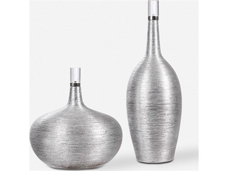 Uttermost Gatsby Silver Leaf Ribbed Bottles Set of 2