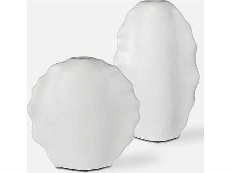 Uttermost Ruffled Matte White Vase Set of 2