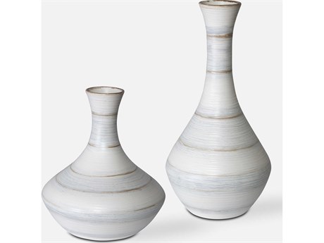 Uttermost Potter Soft Ivory / Blue Tan Glaze Vases Set of 2