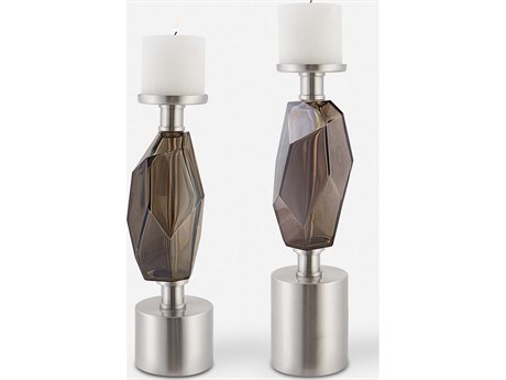 Uttermost Ore Silver Glass / Brushed Nickel Candle Holder Set of 2