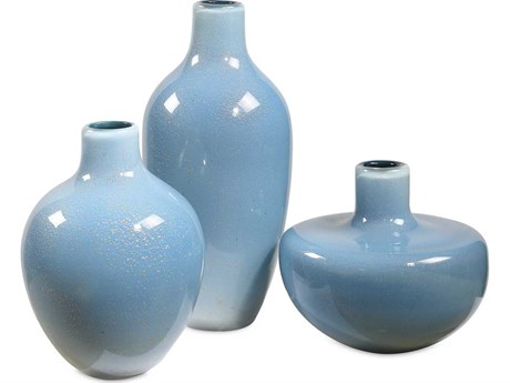 Uttermost Celestial Frost Blue Vases Set of 3