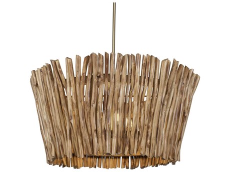 Uttermost Rhea 4-Light Antique Brass Wood Pendant