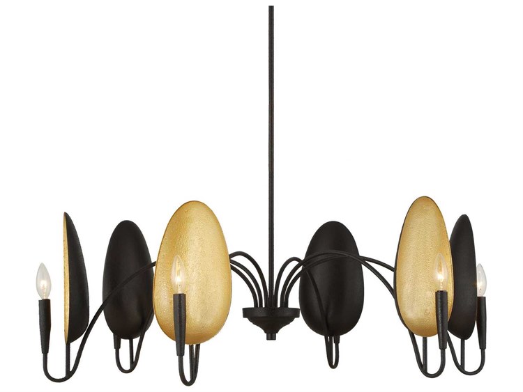 Photos - Chandelier / Lamp Uttermost Warwick 6-Light Black Gold Textured Chandelier 21405