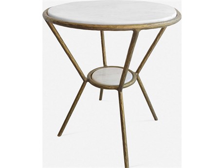 Uttermost Refuge Round Marble Antique Gold White End Table