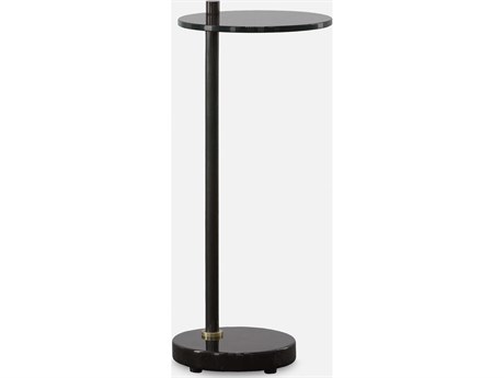 Uttermost Steward 9" Round Glass Solid Black End Table