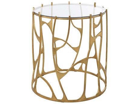 Uttermost Ritual Round Glass Aged Gold End Table