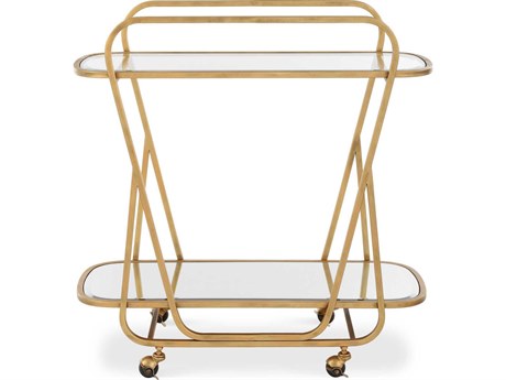 Uttermost Swain Glass Antique Brass Bar Cart