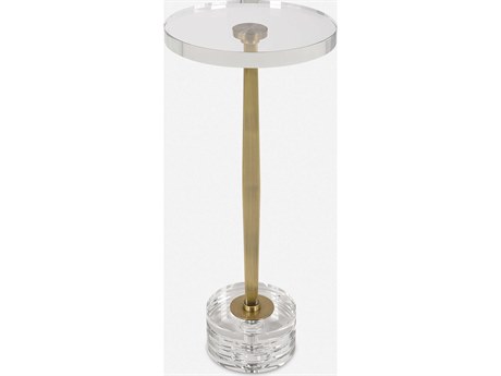 Uttermost Groove Round Brushed Gold End Table