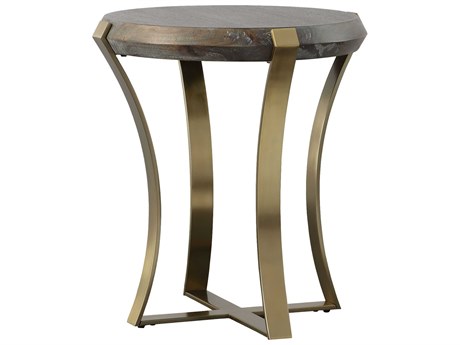 Uttermost Unite Round Wood Dark Walnut Stain Brushed Brass End Table