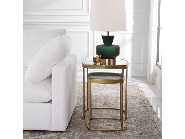Uttermost Vista Square Mirror Antique Gold End Table Set of 2 | UT22957