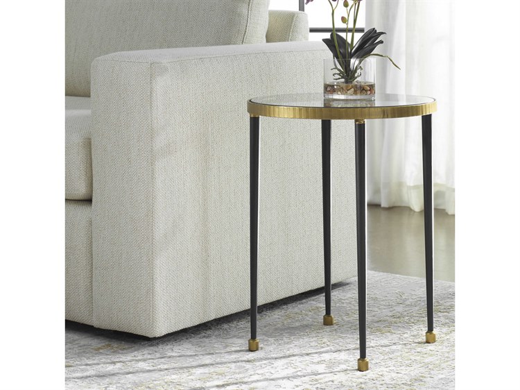 Uttermost Stiletto Round Glass Antique Gold End Table | UT22965