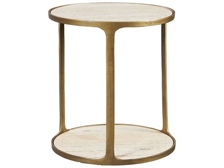 Uttermost Clench Round Stone Antique Brass End Table