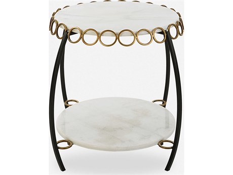 Uttermost Chainlink Round Marble Matte Black White End Table