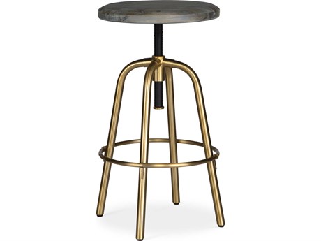 Uttermost Revolve Adjustable Acacia Wood Brushed Brass Counter Stool