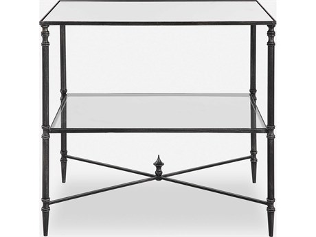 Uttermost Henzler Rectangular Glass Black Silver End Table