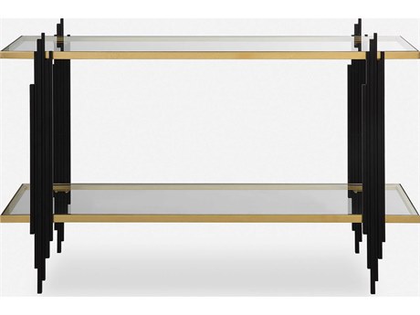Uttermost Empire Rectangular Glass Matte Black Gold Leaf Console Table