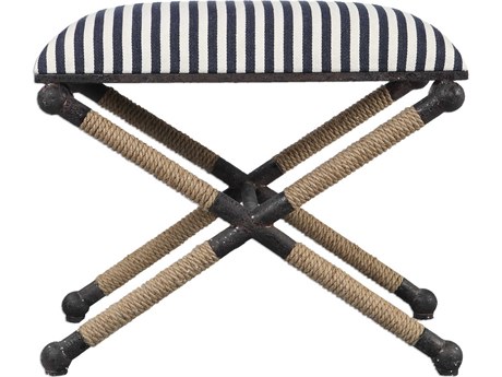Uttermost Braddock Navy Cream Beige Upholstered Accent Stool