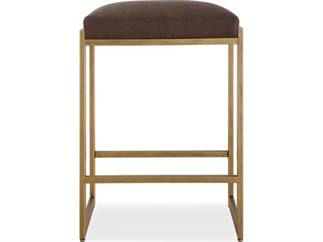 Uttermost Atticus Cocoa Antique Brushed Brass Faux Leather Counter Stool