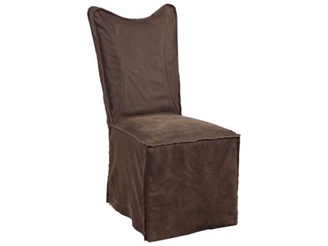 Uttermost Delroy Leather Brown Upholstered Side Dining Chair Set of 2
