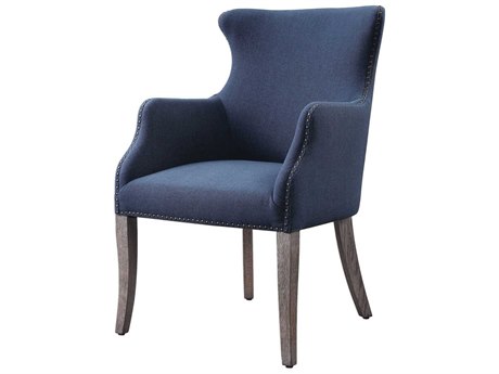 Uttermost Yareena Oak Wood Blue Upholstered Arm Dining Chair