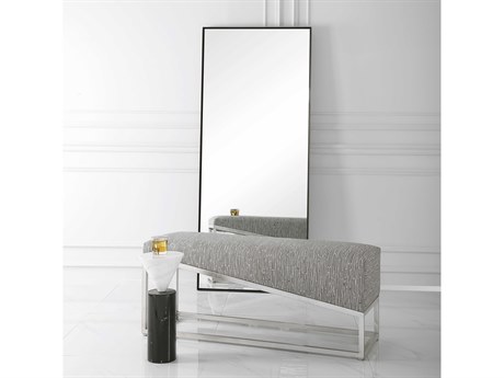 Uttermost Uphill Climb Gray White Silver Upholstered Accent Bench