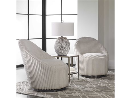 Uttermost Crue Swivel White Fabric Accent Chair