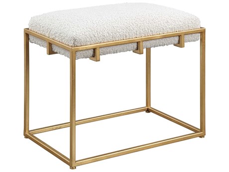 Uttermost Paradox White Gold Leaf Upholstered Accent Bench