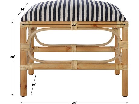 Uttermost Laguna Navy White Rattan Upholstered Accent Bench