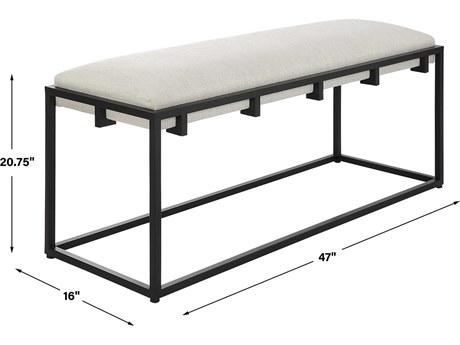 Uttermost Paradox White Waffle Matte Black Upholstered Accent Bench
