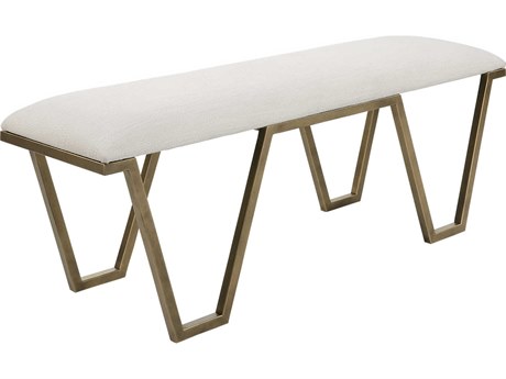 Uttermost Farrah White Antique Gold Leaf Upholstered Accent Bench