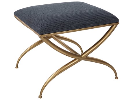 Uttermost Crossing Navy Blue Gold Leaf Upholstered Accent Bench