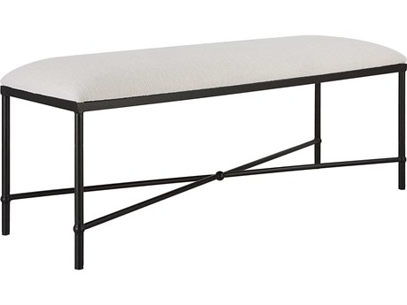 Uttermost Avenham White Satin Black Upholstered Accent Bench