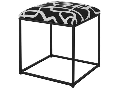 Uttermost Twists And Turns Black White Embroidered Matte Upholstered Accent Stool