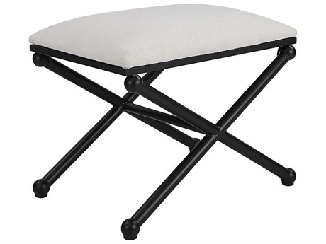 Uttermost Satin Black Upholstered Accent Stool