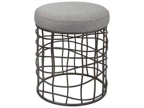 Uttermost Gray Burnished Silver Upholstered Accent Stool