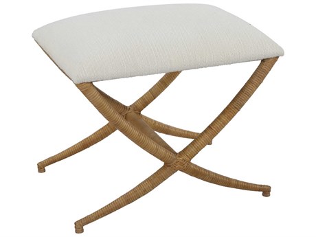 Uttermost Crisp White Natural Brown Upholstered Accent Stool