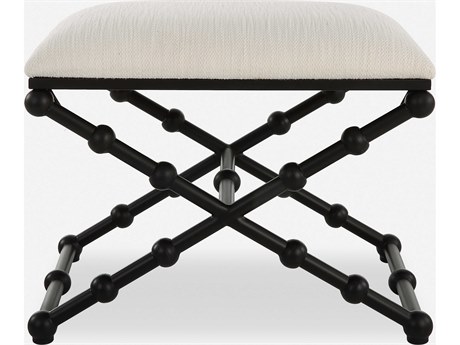 Uttermost Iron Crisp White Satin Black Upholstered Accent Bench