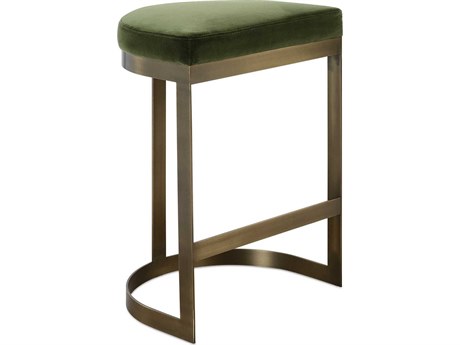 Uttermost Ivanna Moss Green Brushed Brass Velvet Upholstered Counter Stool