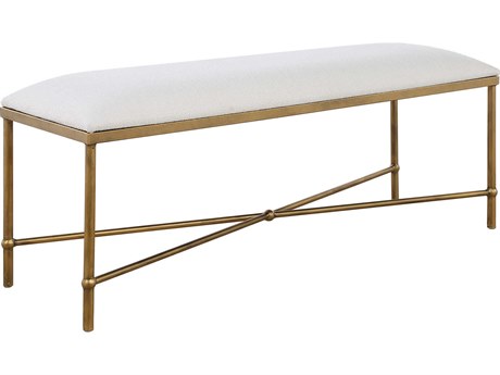 Uttermost Avenham White Antique Gold Upholstered Accent Bench