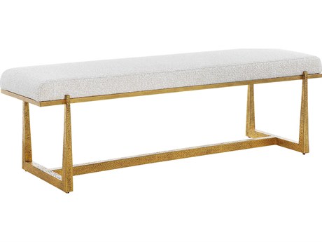Uttermost Midas Driftwood Antique Gold Beige Upholstered Accent Bench