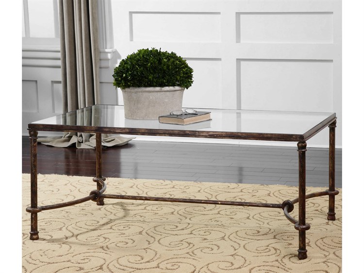 Uttermost Warring Rectangular Glass Rustic Bronze Patina Coffee Table
