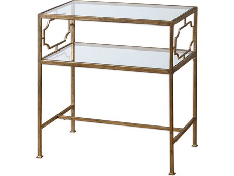 Uttermost Genell Rectangular Glass Antique Gold Leaf End Table