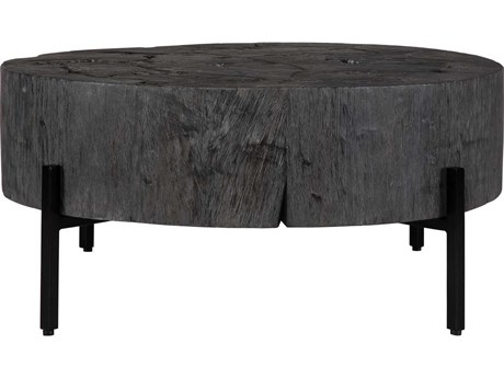 Uttermost Adjoin Round Wood Rustic Black Coffee Table