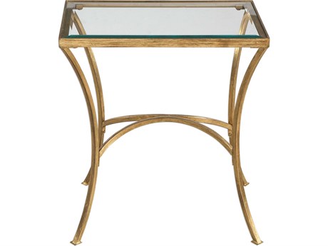 Uttermost Alayna Rectangular Glass Antique Gold Leaf End Table