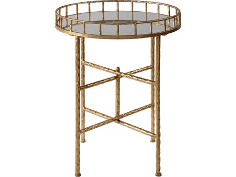 Uttermost Tilly Round Glass Bright Gold Leaf End Table