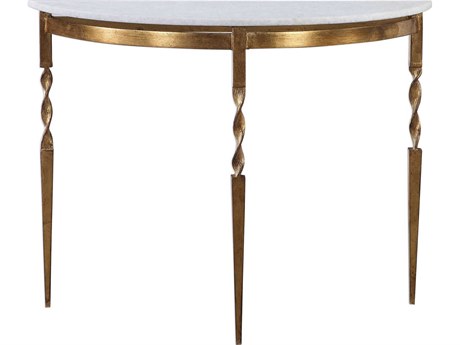 Uttermost Imelda Demilune Marble Antiqued Gold Console Table