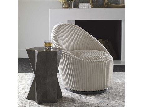 Uttermost Capella Faux Leather Charcoal Gray Shagreen Gold Leaf End Table